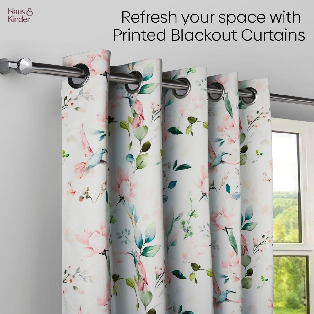 Polyester 3-Pass Blackout Curtain Blushing Hummingbird, Multicolor - Blackout Curtains | haus & kinder