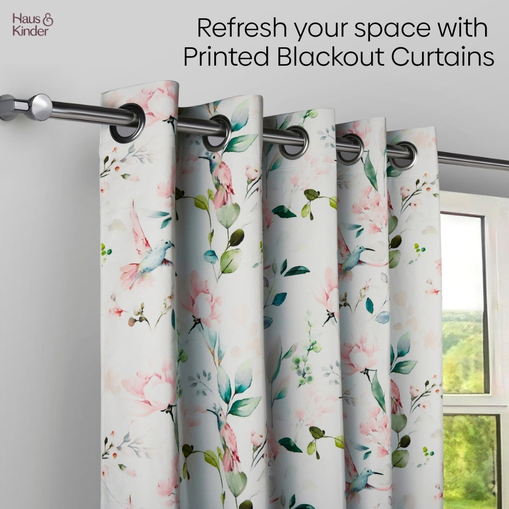 Polyester 3-Pass Blackout Curtain Blushing Hummingbird, Multicolor