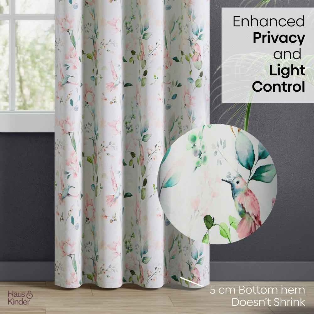 Polyester 3-Pass Blackout Door Curtain Blushing Hummingbird, Multicolor