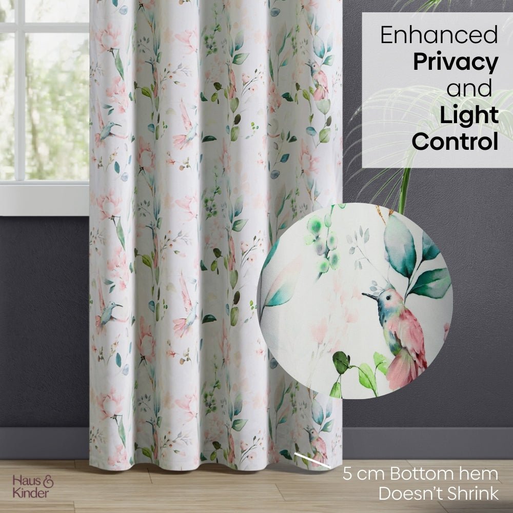 Polyester 3-Pass Blackout Curtain Blushing Hummingbird, Multicolor - Blackout Curtains | haus & kinder