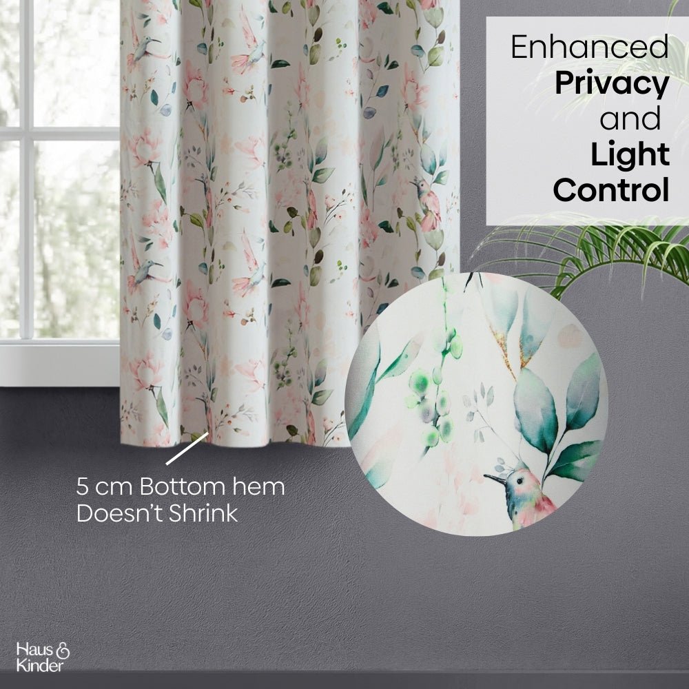Polyester 3-Pass Blackout Curtain Blushing Hummingbird, Multicolor - Blackout Curtains | haus & kinder