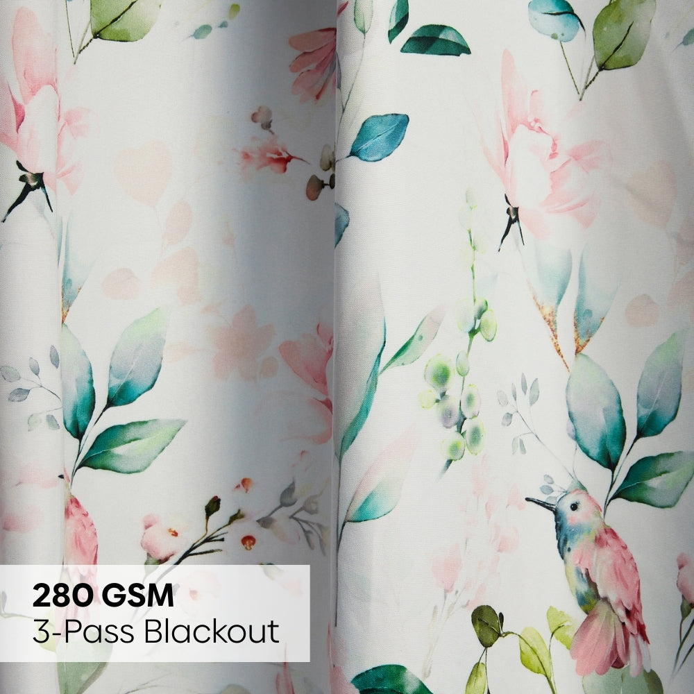 Polyester 3-Pass Blackout Window Curtain Blushing Hummingbird, Multicolor