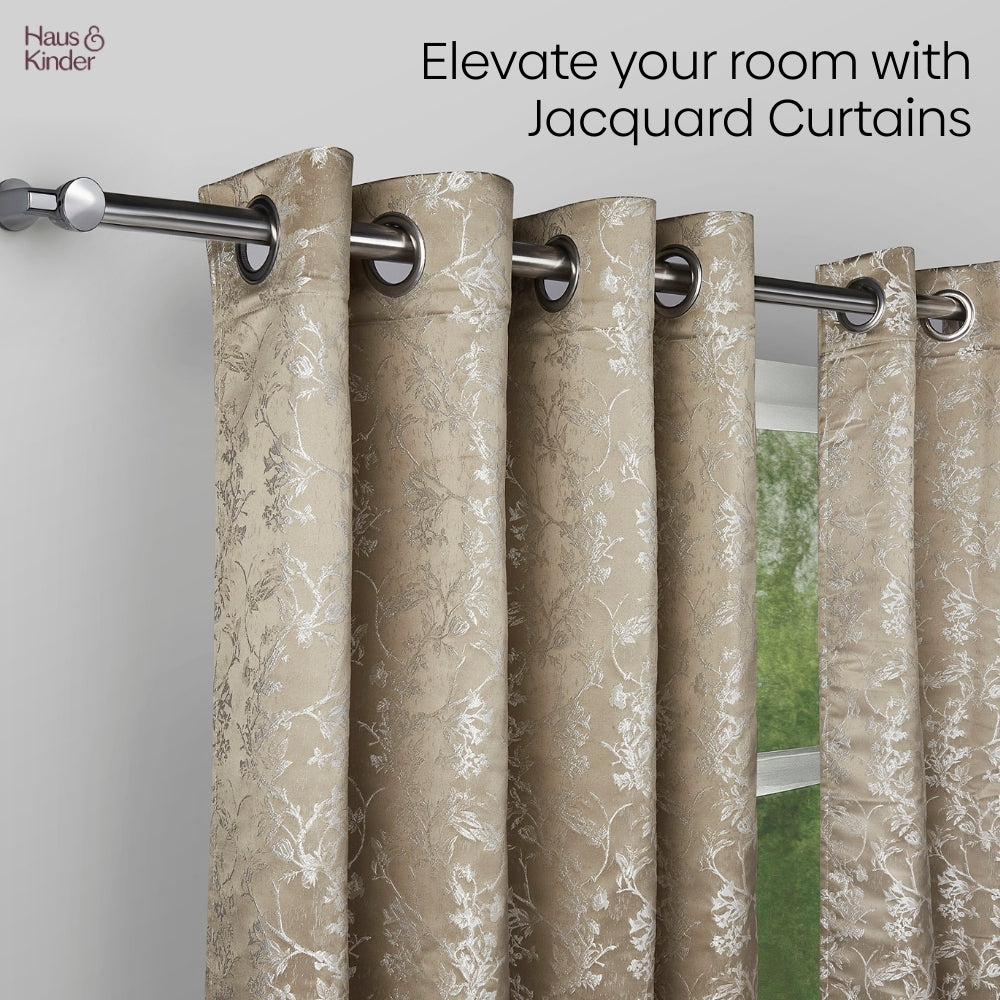 Polyester Jacquard Curtains Shadowlace Fern, Stone