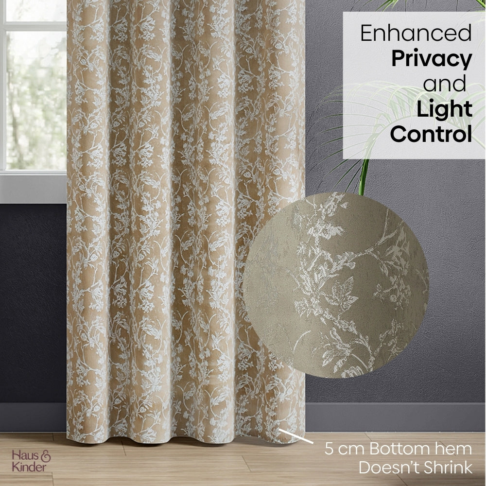 Polyester Jacquard Curtains Shadowlace Fern, Stone