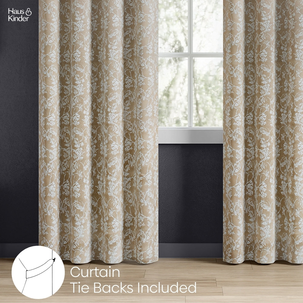 Polyester Jacquard Curtains Shadowlace Fern, Stone