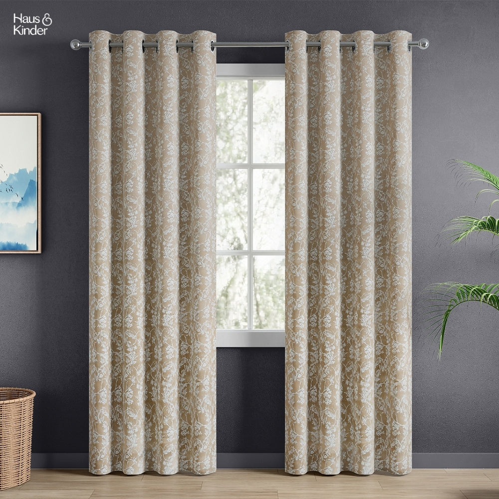 Polyester Jacquard Curtains Shadowlace Fern, Stone