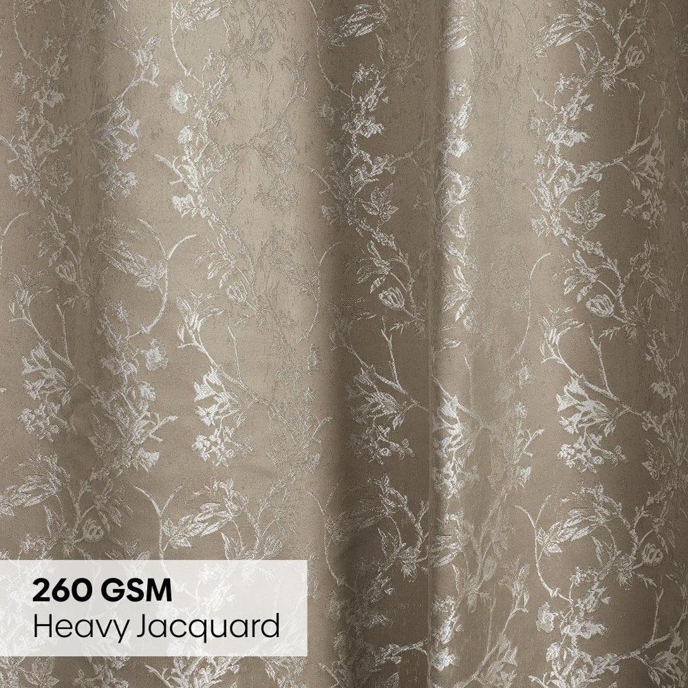 Polyester Jacquard Curtains Shadowlace Fern, Stone