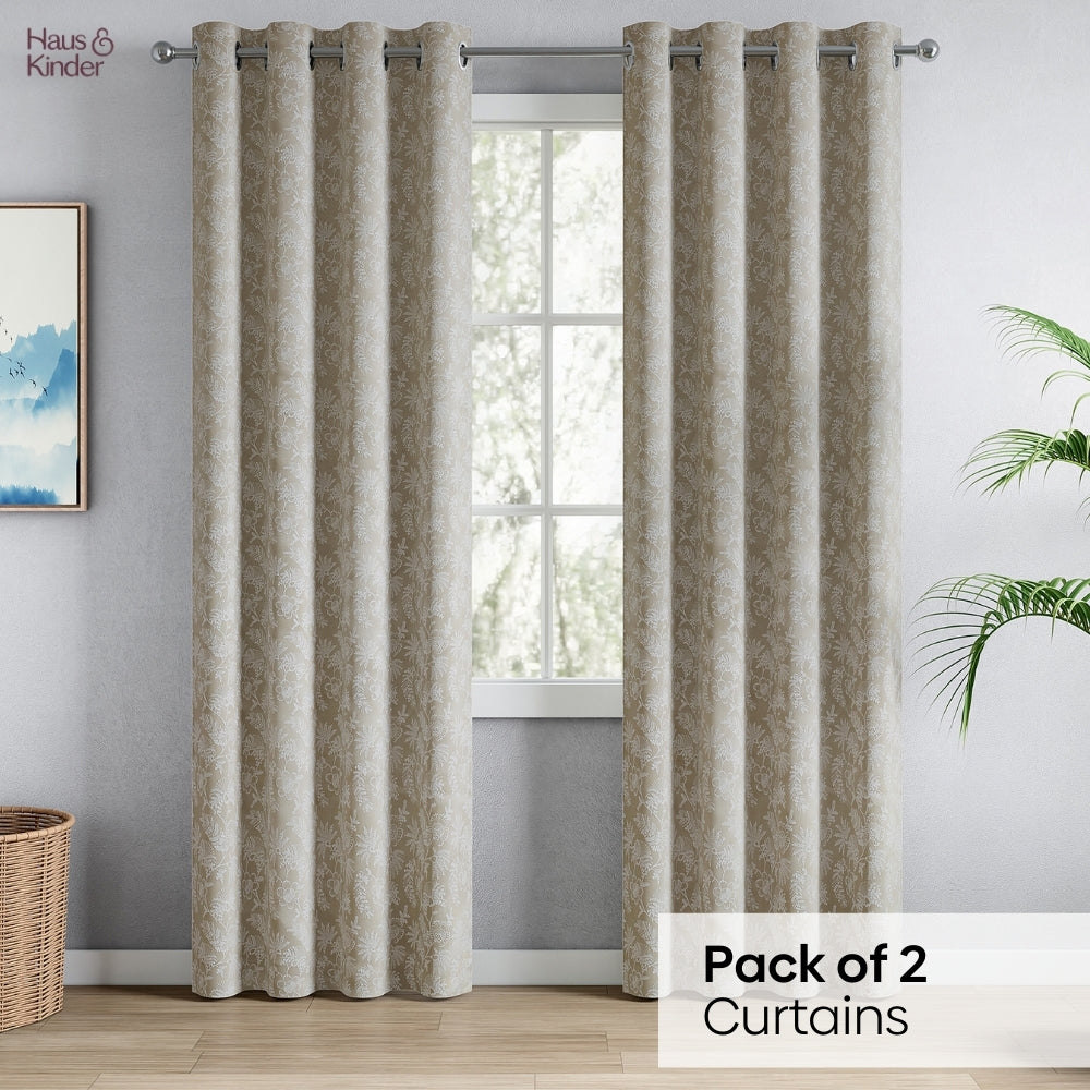 Polyester Jacquard Curtains Shadowlace Fern, Stone
