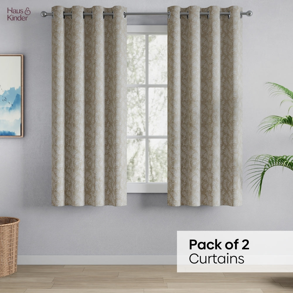 Polyester Jacquard Curtains Shadowlace Fern, Stone