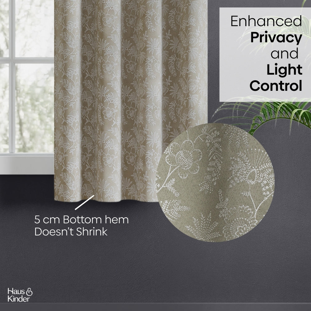Polyester Jacquard Curtains Shadowlace Fern, Stone