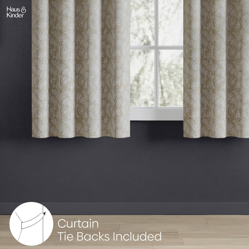 Polyester Jacquard Curtains Shadowlace Fern, Stone