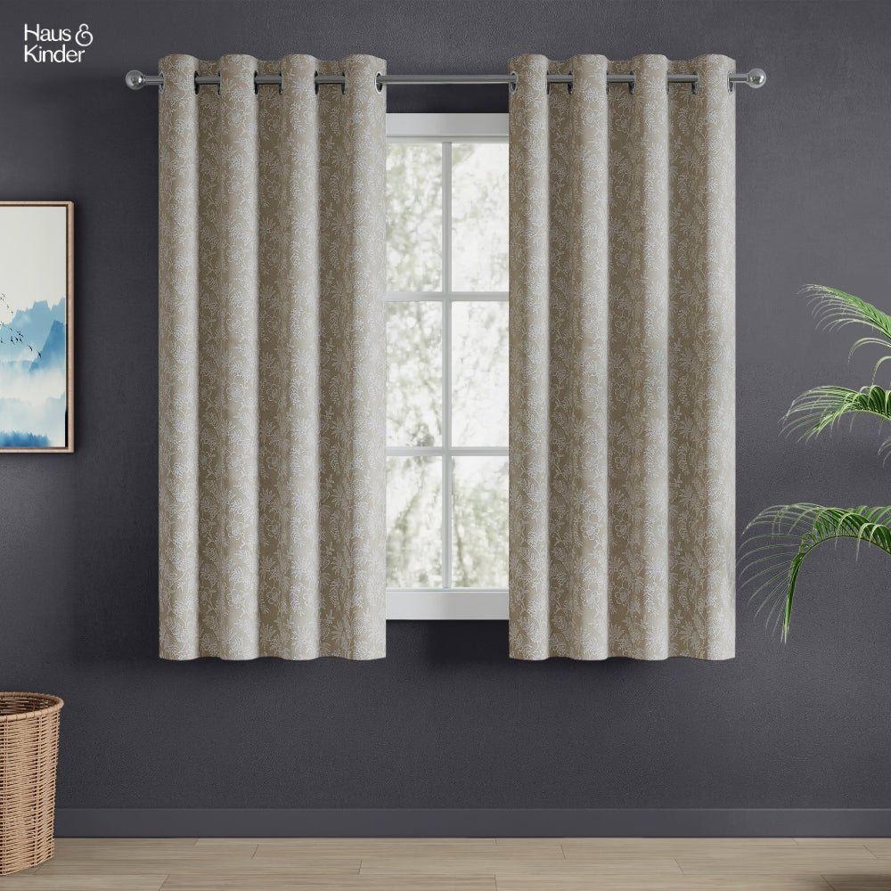 Polyester Jacquard Curtains Shadowlace Fern, Stone