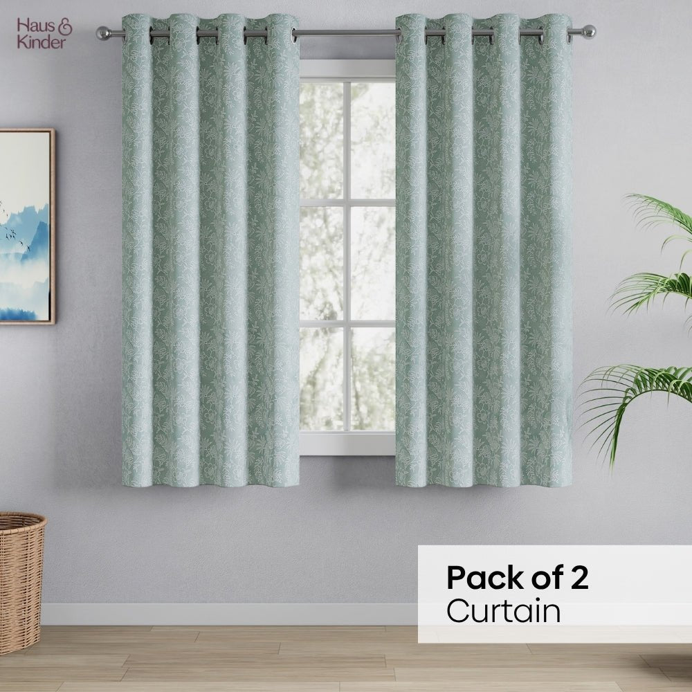 Polyester Jacquard Curtains Verdant Bloom, Mint - Jacquard Curtains | haus & kinder