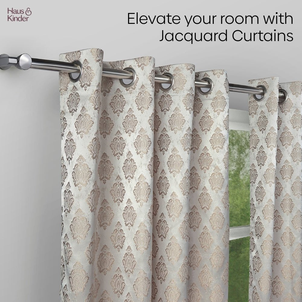 Polyester Jacquard Curtain Stonehaven Damask, Stone - Jacquard Curtains | haus & kinder