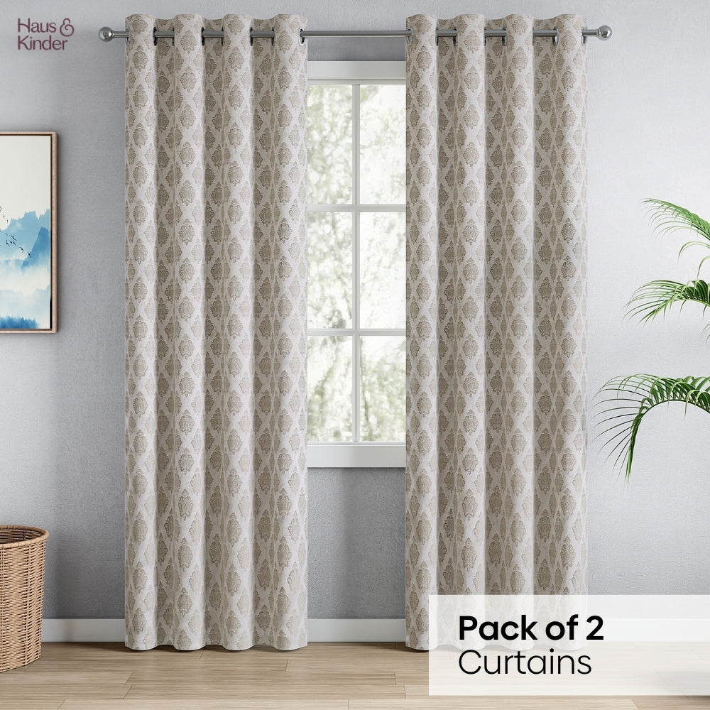 Polyester Jacquard Curtain Stonehaven Damask, Stone