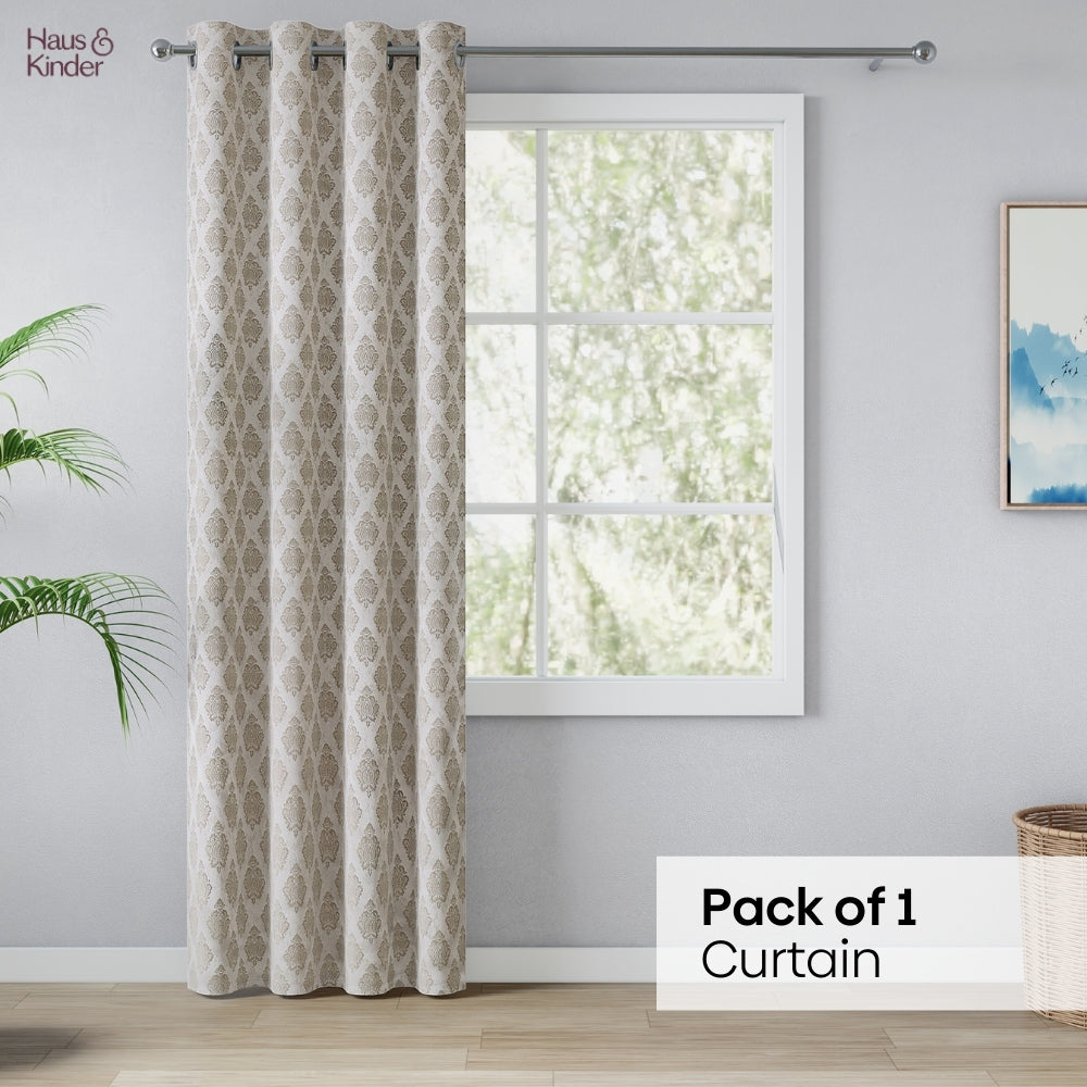 Polyester Jacquard Curtain Stonehaven Damask, Stone