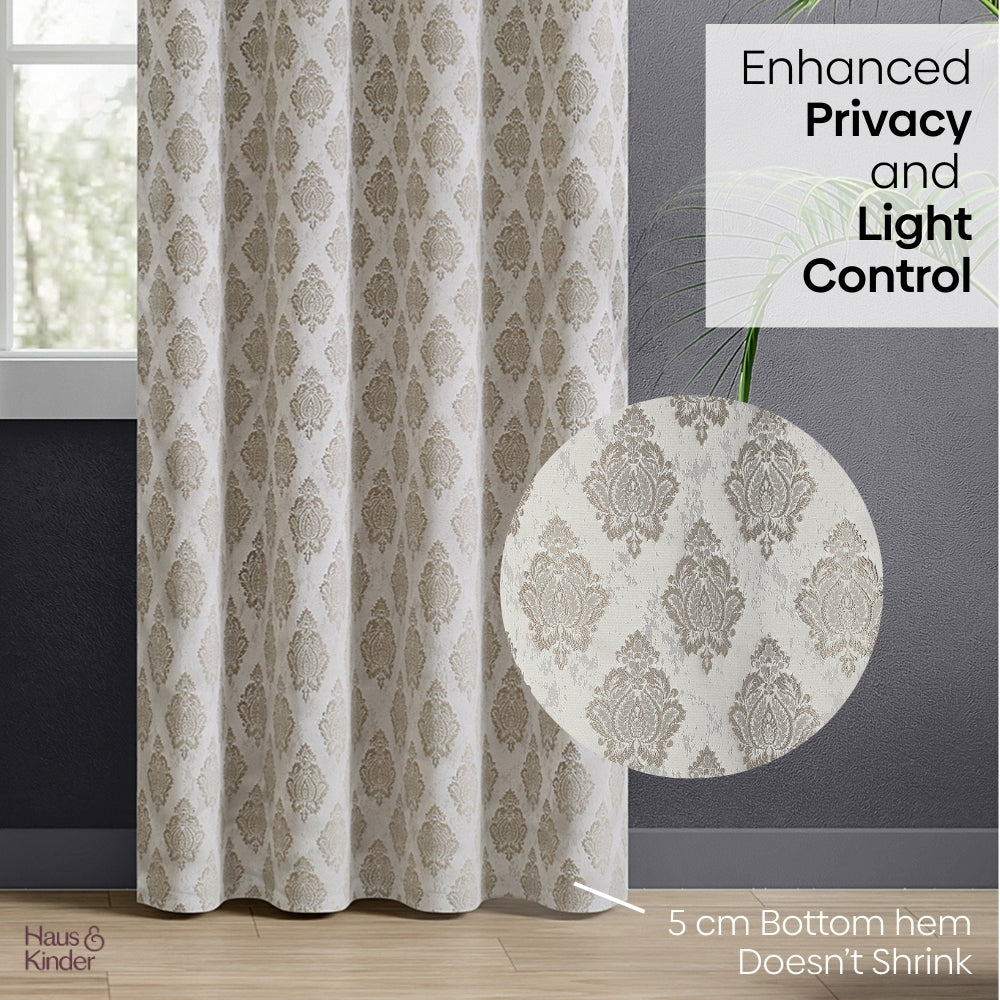 Polyester Jacquard Curtain Stonehaven Damask, Stone
