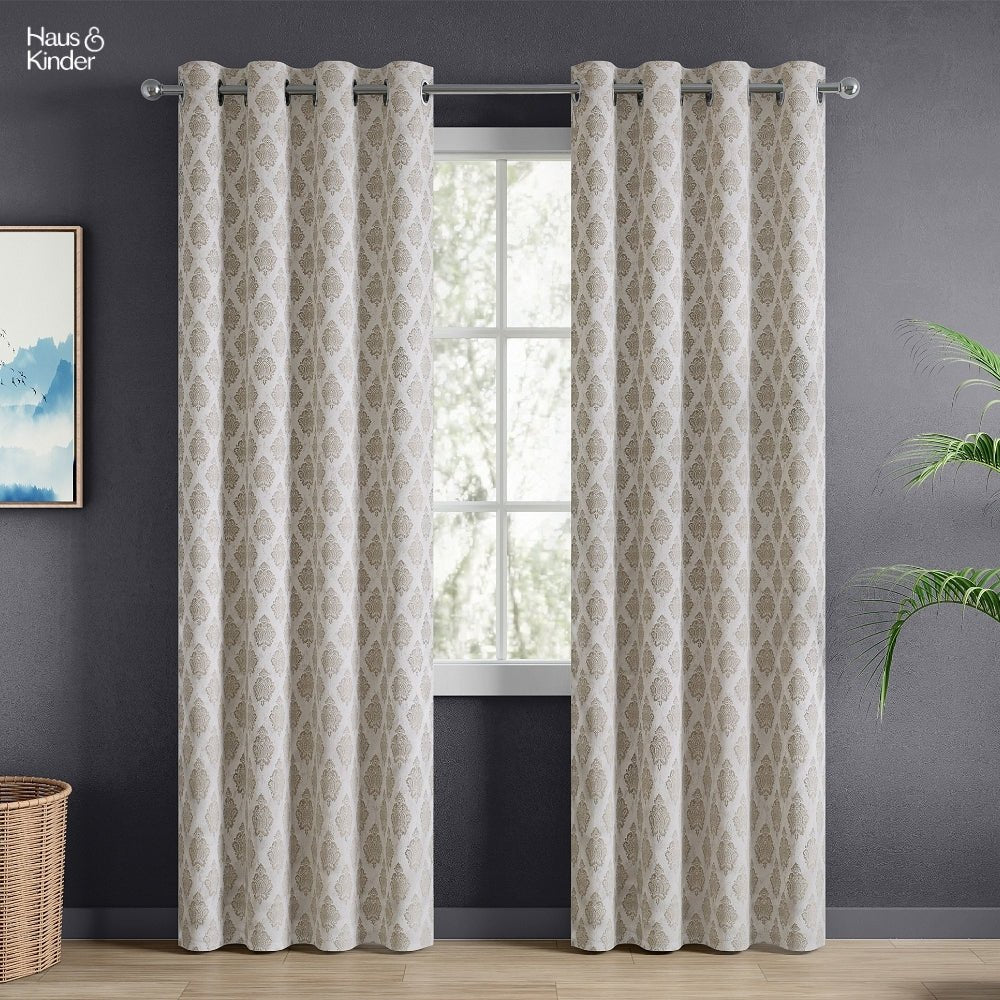 Polyester Jacquard Curtain Stonehaven Damask, Stone - Jacquard Curtains | haus & kinder
