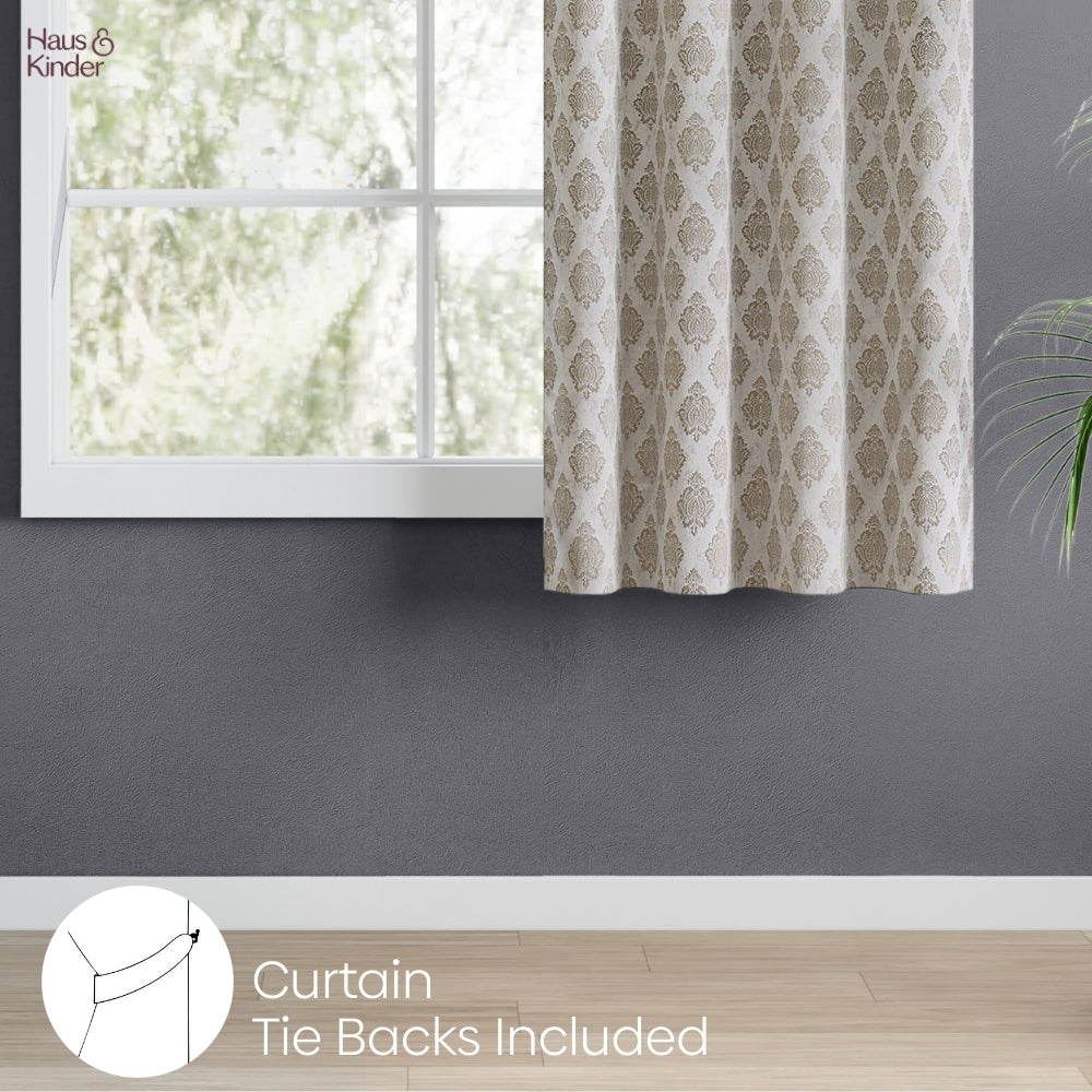 Polyester Jacquard Curtain Stonehaven Damask, Stone