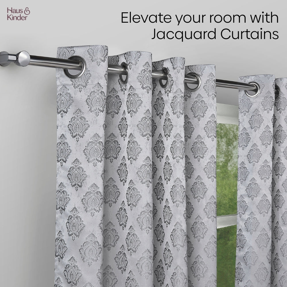 Polyester Jacquard Curtain Silvercrest Damask, Grey