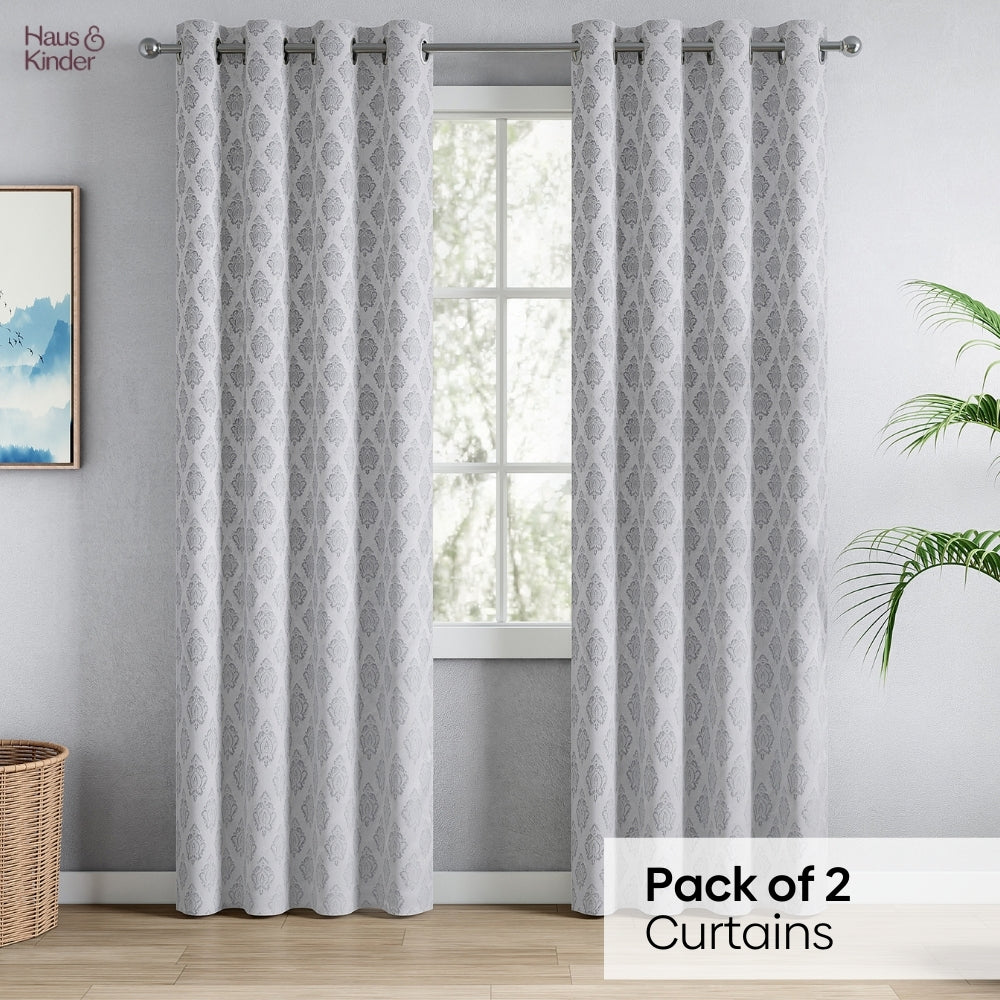 Polyester Jacquard Curtain Silvercrest Damask, Grey