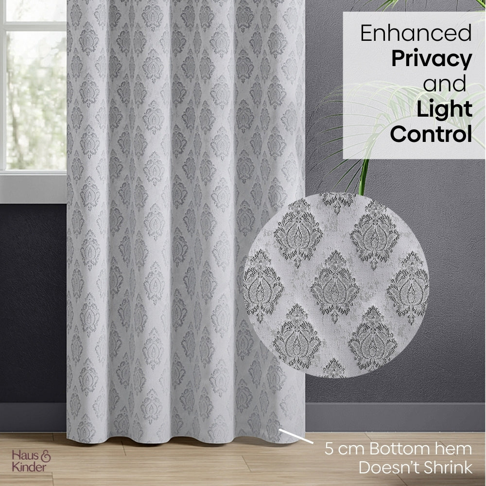 Polyester Jacquard Curtain Silvercrest Damask, Grey
