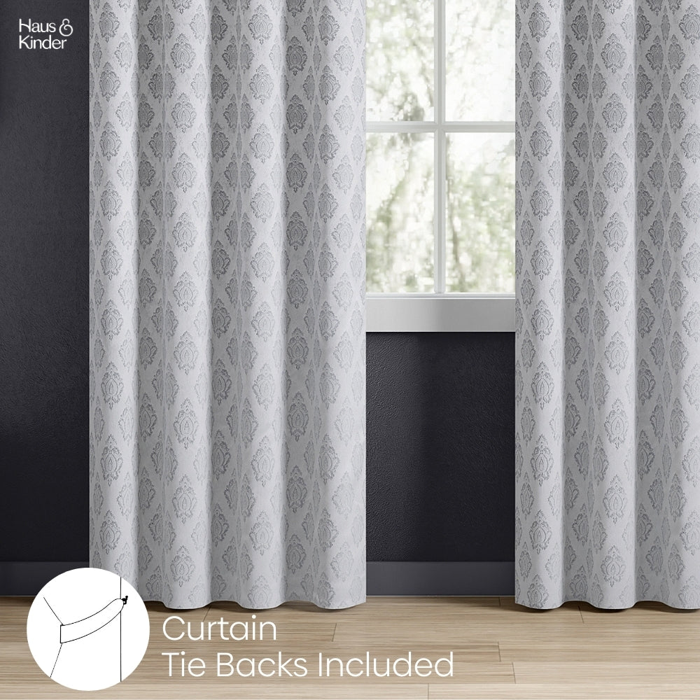 Polyester Jacquard Curtain Silvercrest Damask, Grey