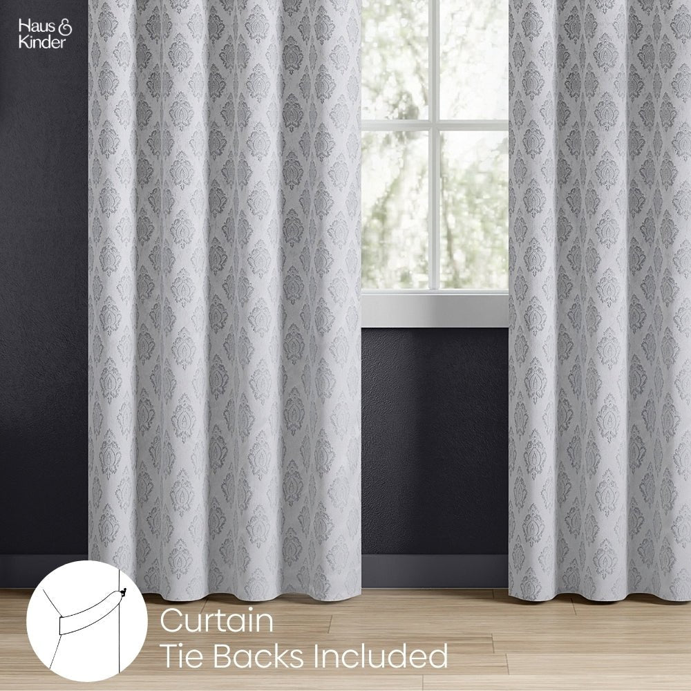Polyester Jacquard Curtain Silvercrest Damask, Grey - Jacquard Curtains | haus & kinder