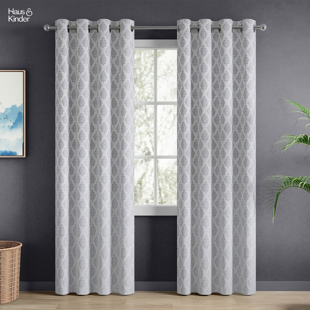 Polyester Jacquard Curtain Silvercrest Damask, Grey