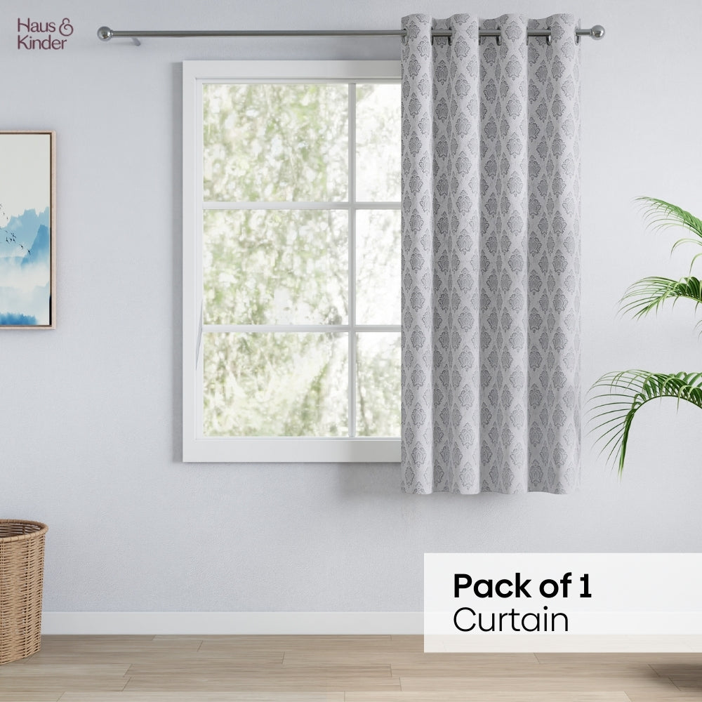 Polyester Jacquard Curtain Silvercrest Damask, Grey