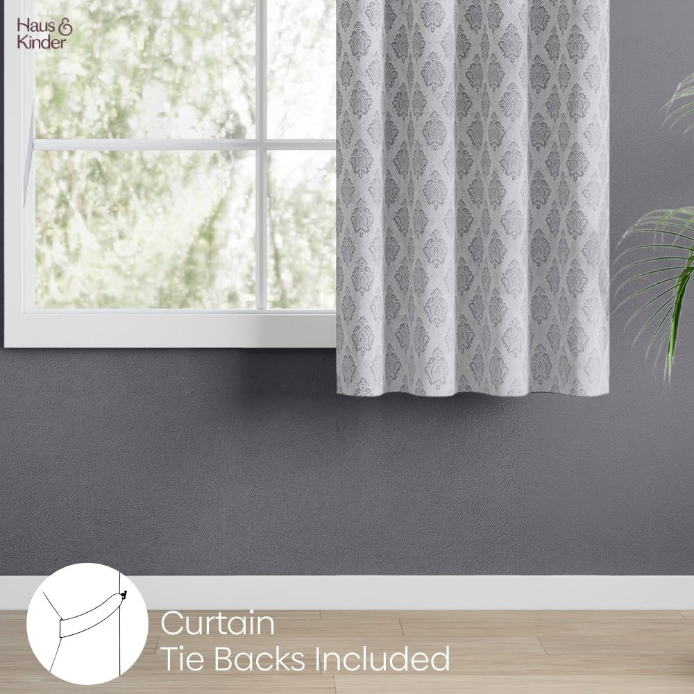 Polyester Jacquard Curtain Silvercrest Damask, Grey - Jacquard Curtains | haus & kinder