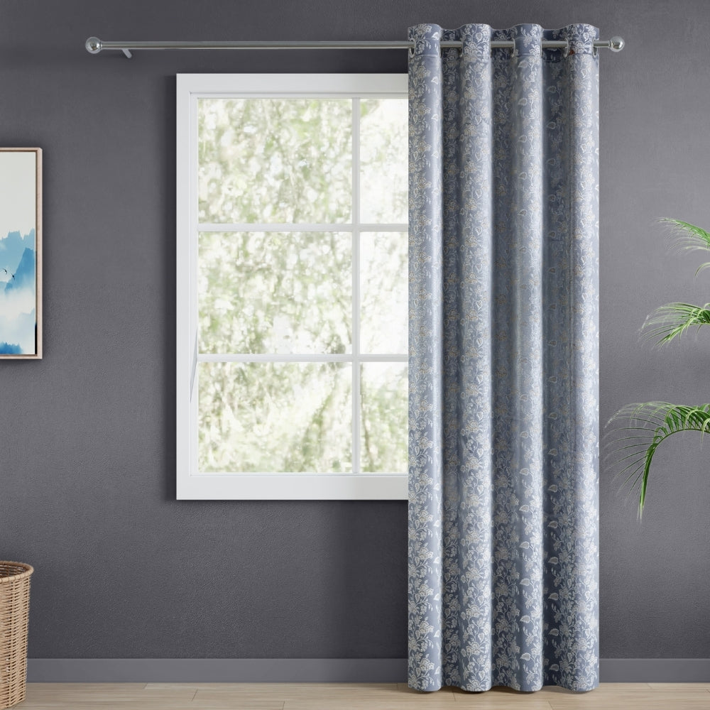Vintage Bloom Cotton Printed Pack Of 2 Curtain, Grey