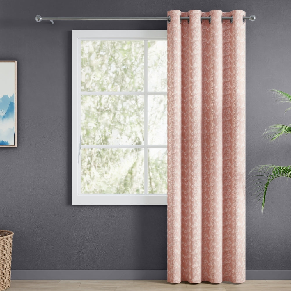 Vintage Bloom Cotton Printed Pack Of 2 Curtain, Pink