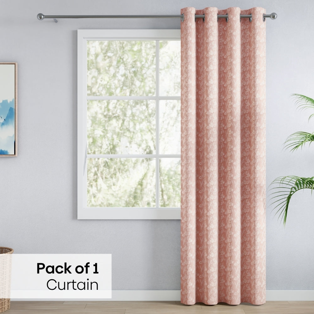 Vintage Bloom Cotton Printed Pack Of 2 Curtain, Pink