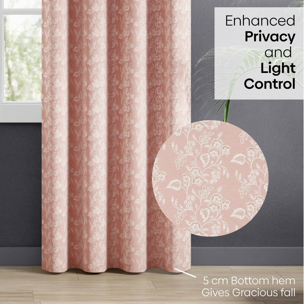 Vintage Bloom Cotton Printed Pack Of 2 Curtain, Pink