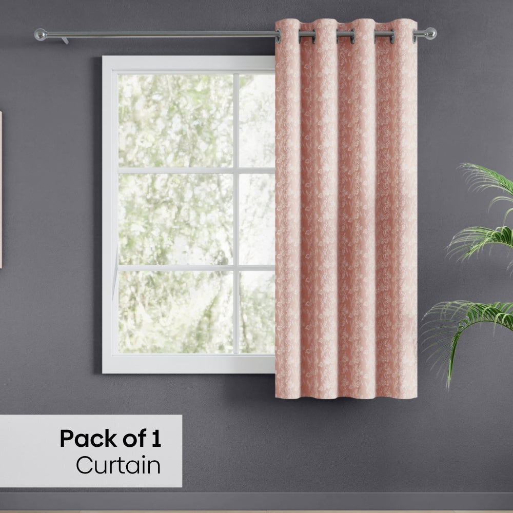 Vintage Bloom Cotton Printed Pack Of 2 Curtain, Pink