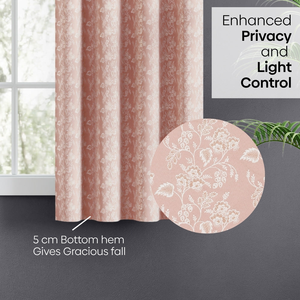 Vintage Bloom Cotton Printed Pack Of 2 Curtain, Pink