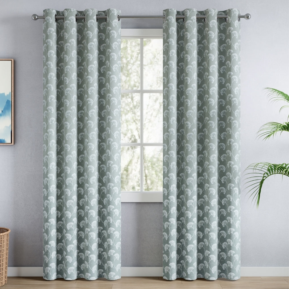 Spring Trellis Cotton Printed Pack Of 2 Curtain, Mint