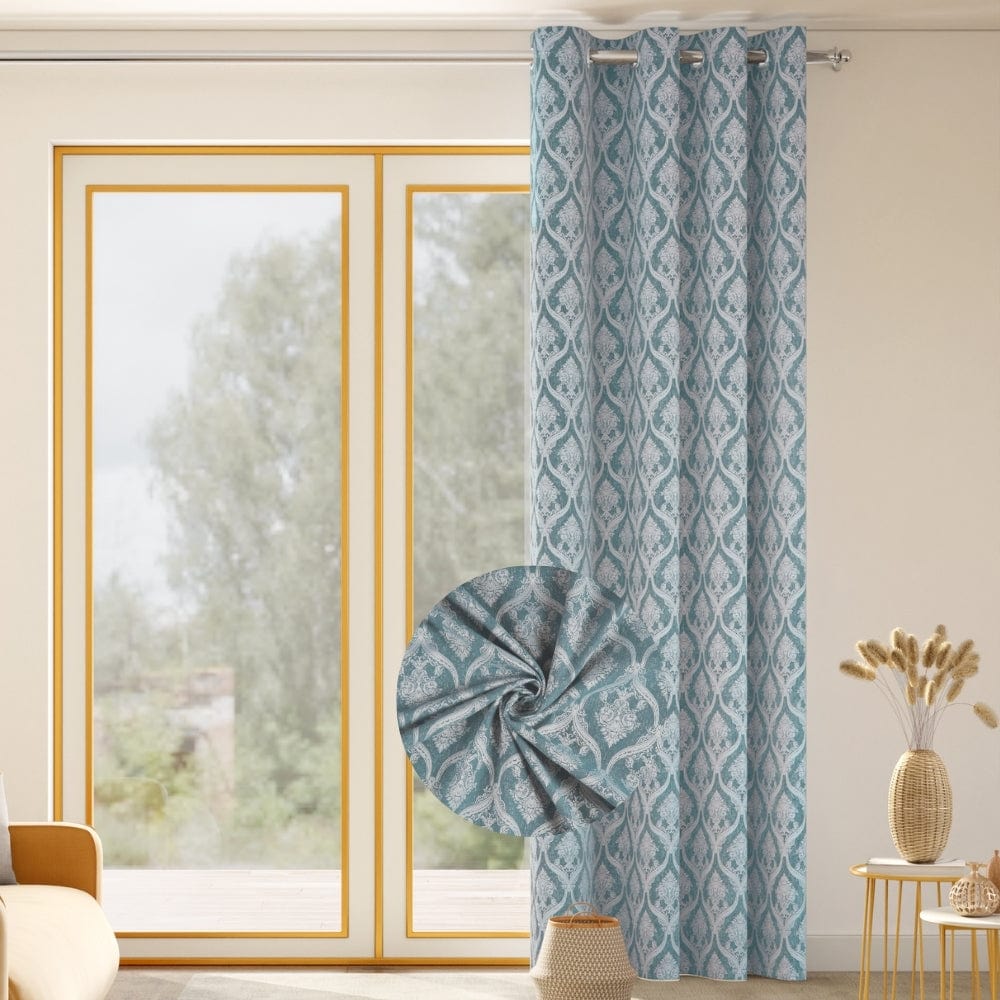 Ornate Symphony Curtain Set, Aqua