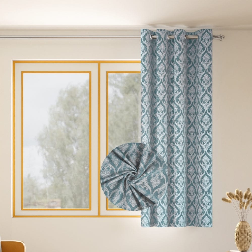 Ornate Symphony Curtain Set, Aqua