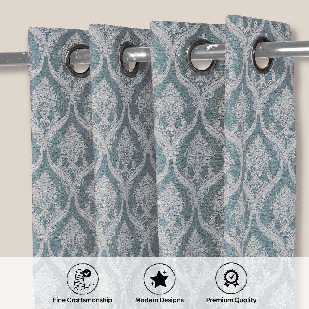 Ornate Symphony Curtain Set, Aqua