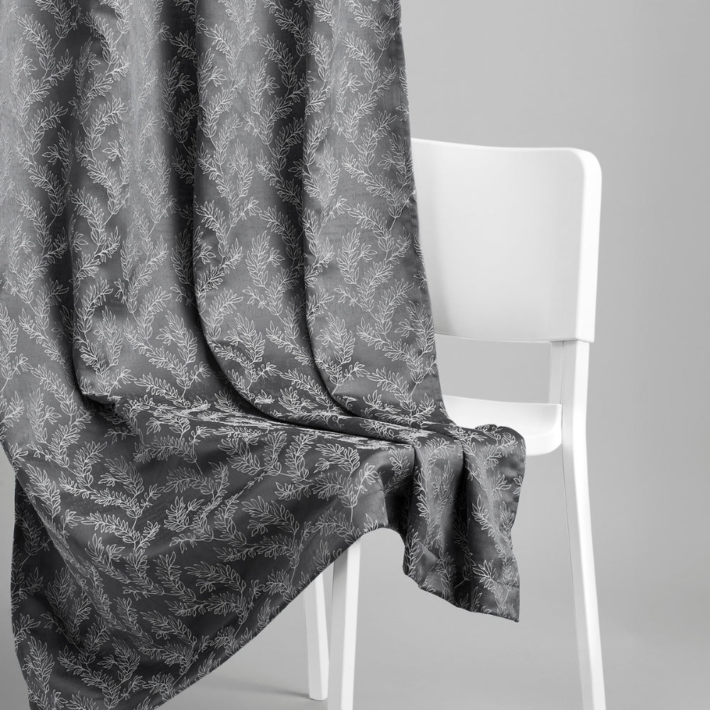 Polyester Jacquard Curtains Midnight Willow Steel, Grey