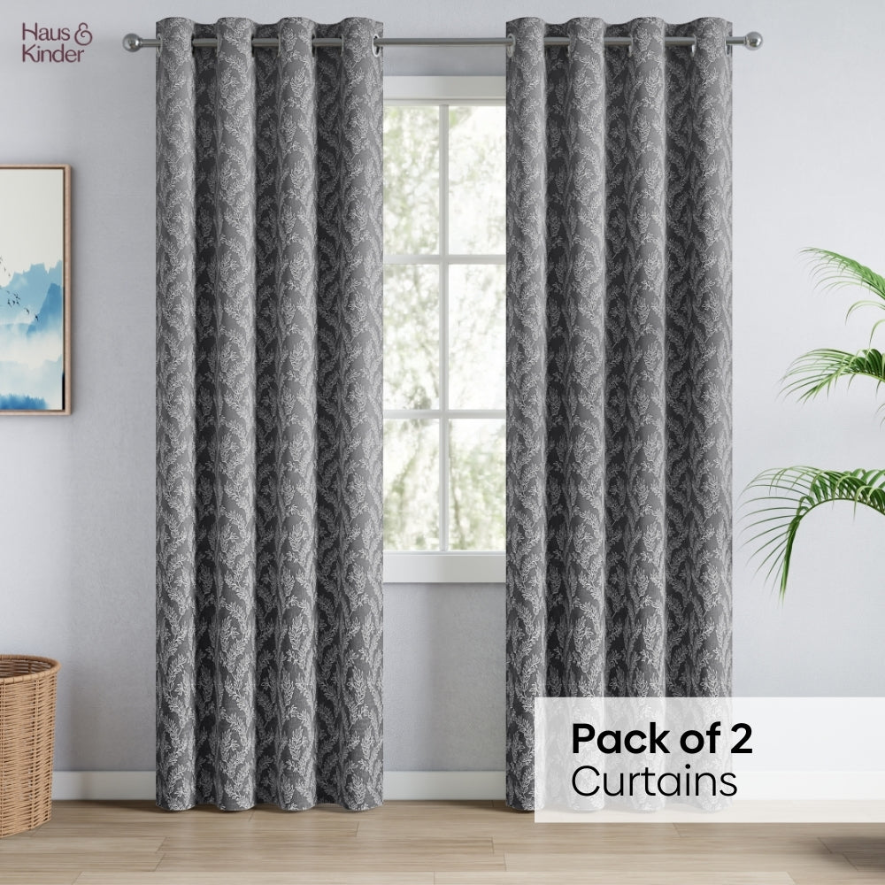 Polyester Jacquard Curtains Midnight Willow Steel, Grey