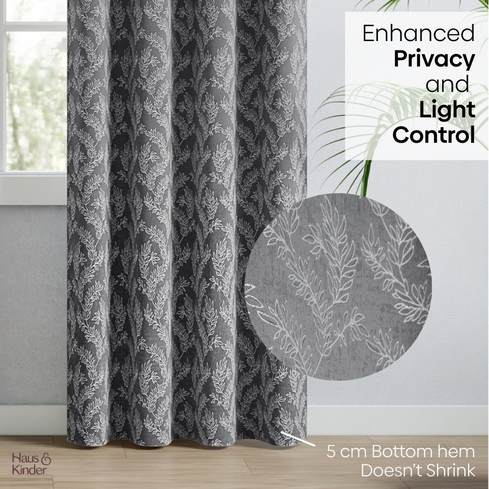 Polyester Jacquard Curtains Midnight Willow Steel, Grey