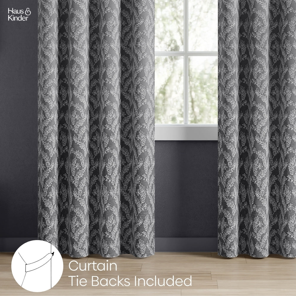 Polyester Jacquard Curtains Midnight Willow Steel, Grey