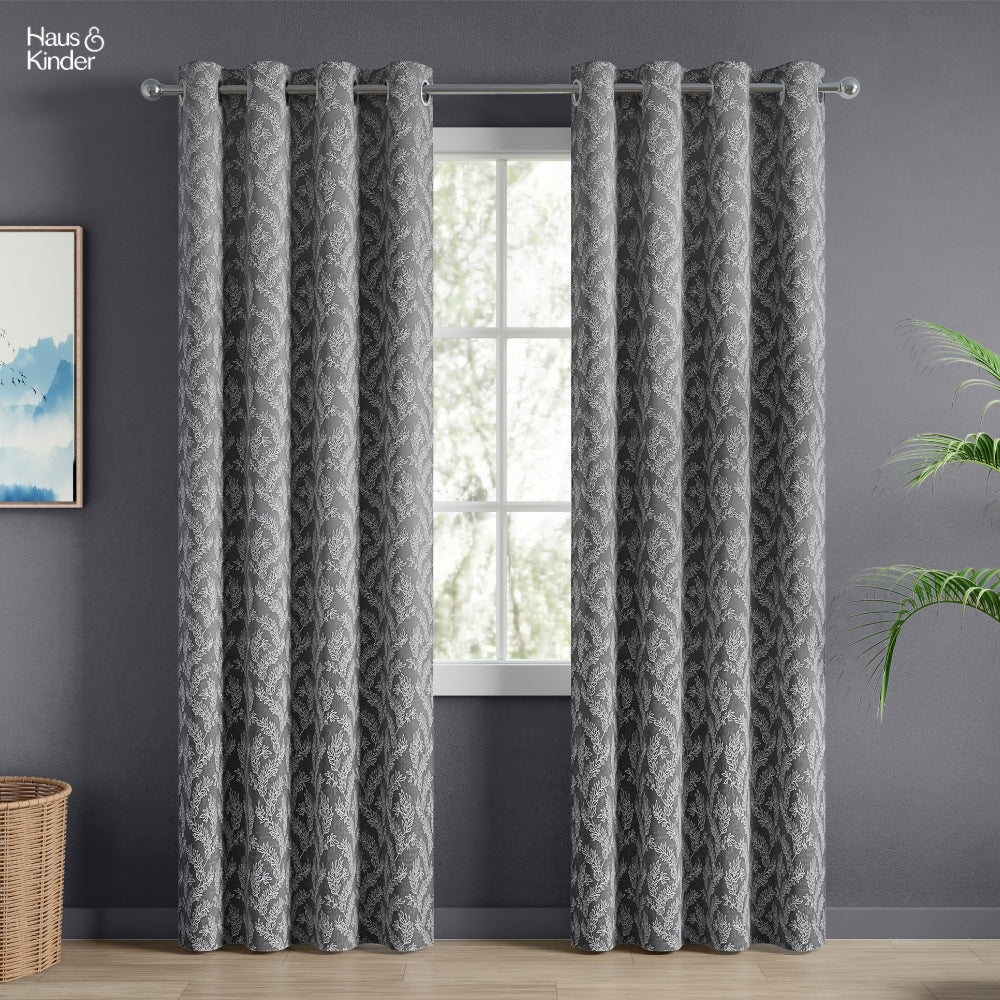 Polyester Jacquard Curtains Midnight Willow Steel, Grey