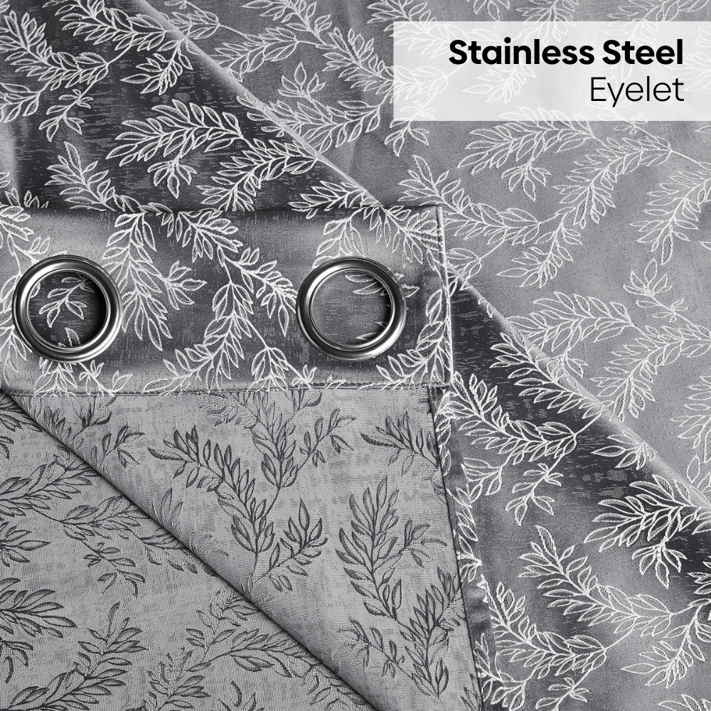 Polyester Jacquard Curtains Midnight Willow Steel, Grey
