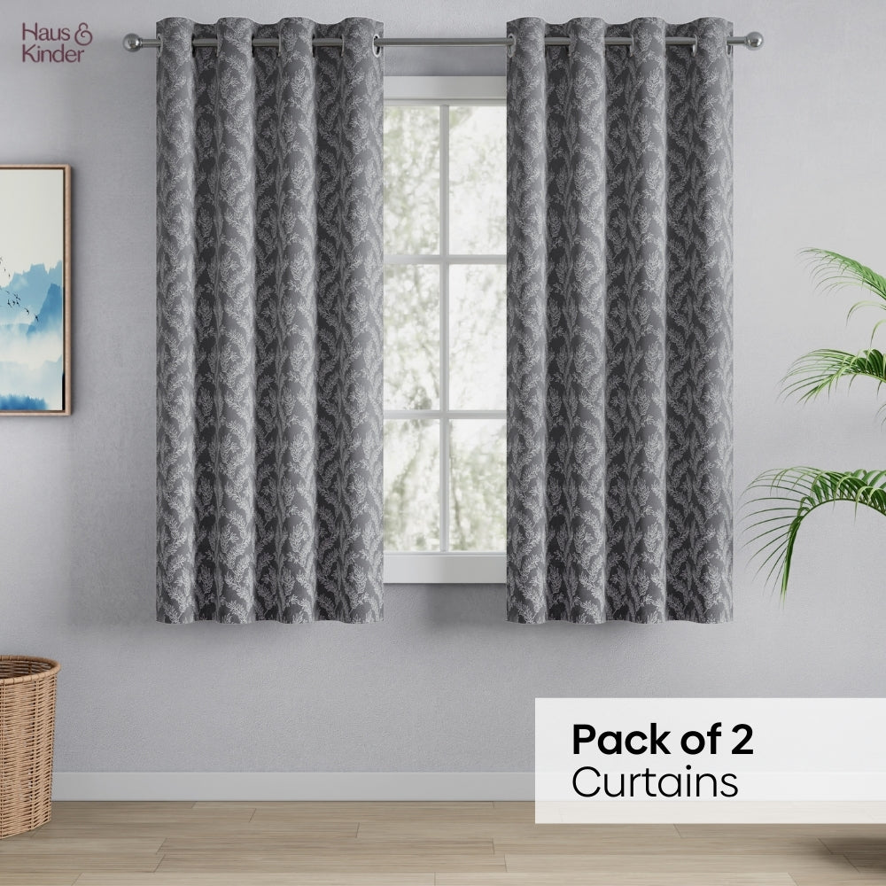 Polyester Jacquard Curtains Midnight Willow Steel, Grey