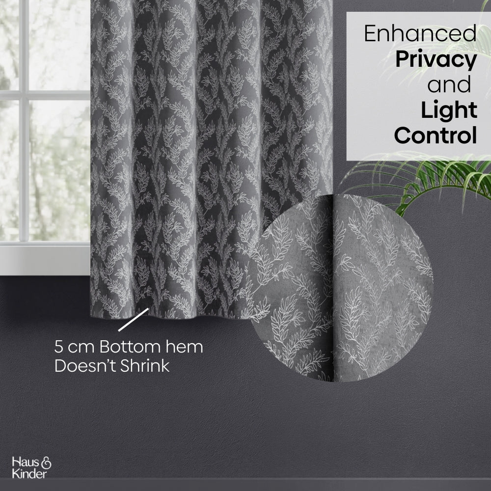 Polyester Jacquard Curtains Midnight Willow Steel, Grey