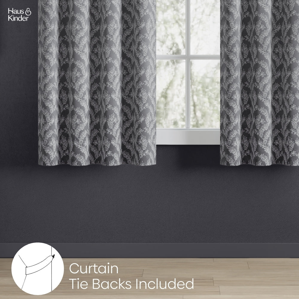 Polyester Jacquard Curtains Midnight Willow Steel, Grey